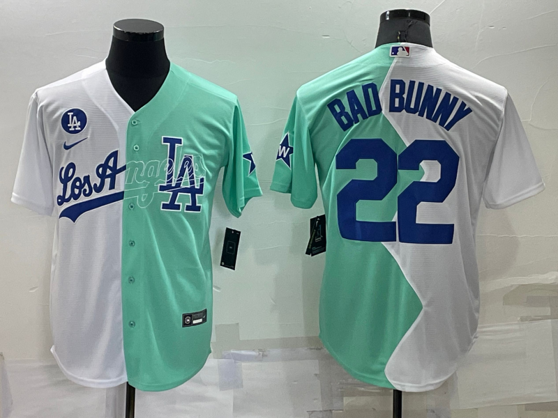 Men's Los Angeles Dodgers Bad Bunny #22 White/Green Baseball Jersey